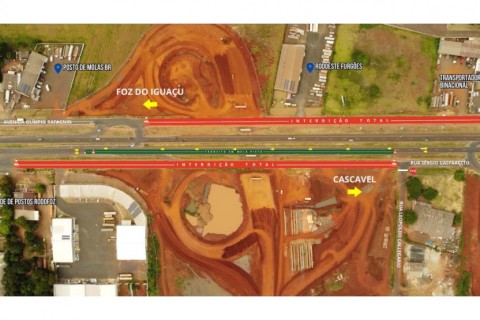 Perimetral Leste: marginais da BR-277 em Foz do Iguaçu serão bloqueadas para obra de viaduto.